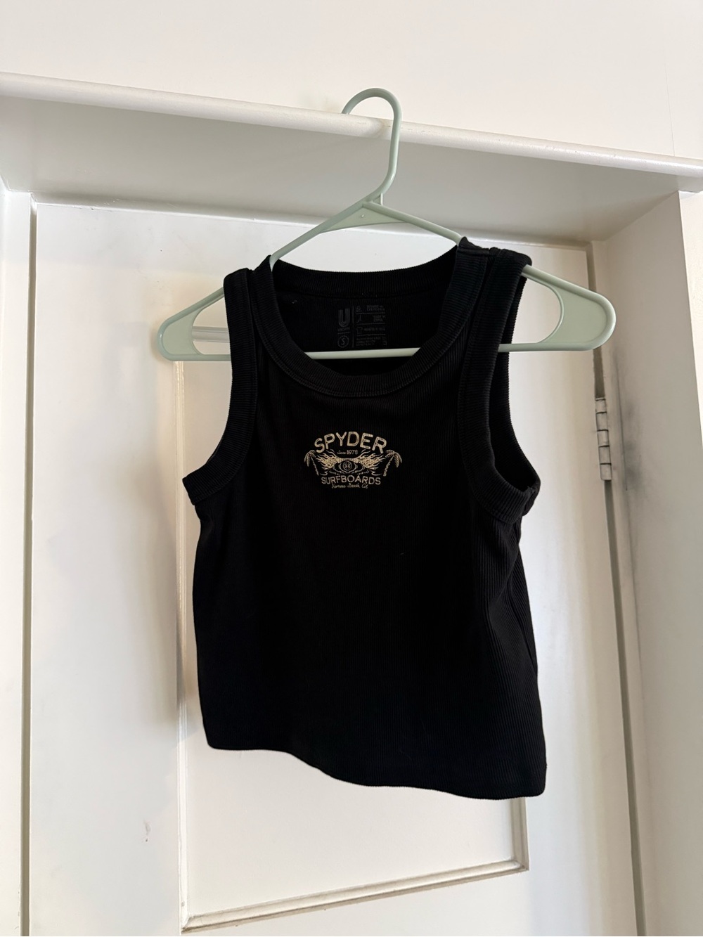 Spyder Black Ribbed Tank with Surf Logo